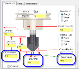 Mastercam - key dimensions can be read from the tool devinition