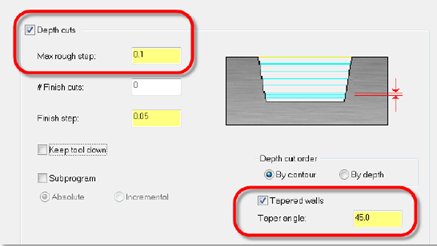 Mastercam - Select the tapered walls option