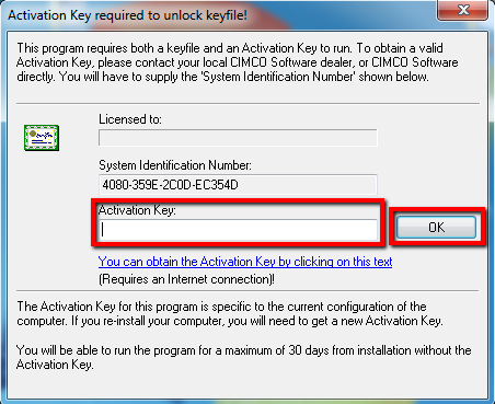 Activation Key in CIMCO