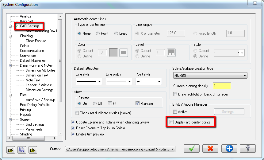 Control CAD settings in system configuration 