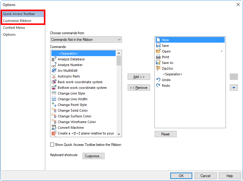 switching between quick access toolbar and ribbon