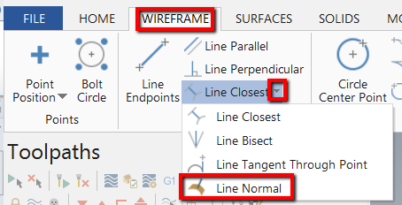 Wireframe line closest drop down line normal