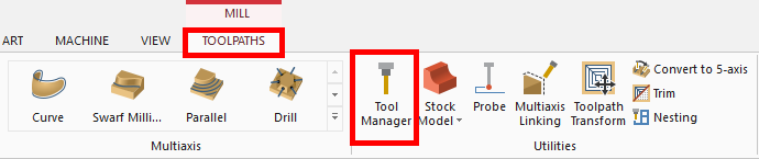 Toolpaths Tool Manager Window